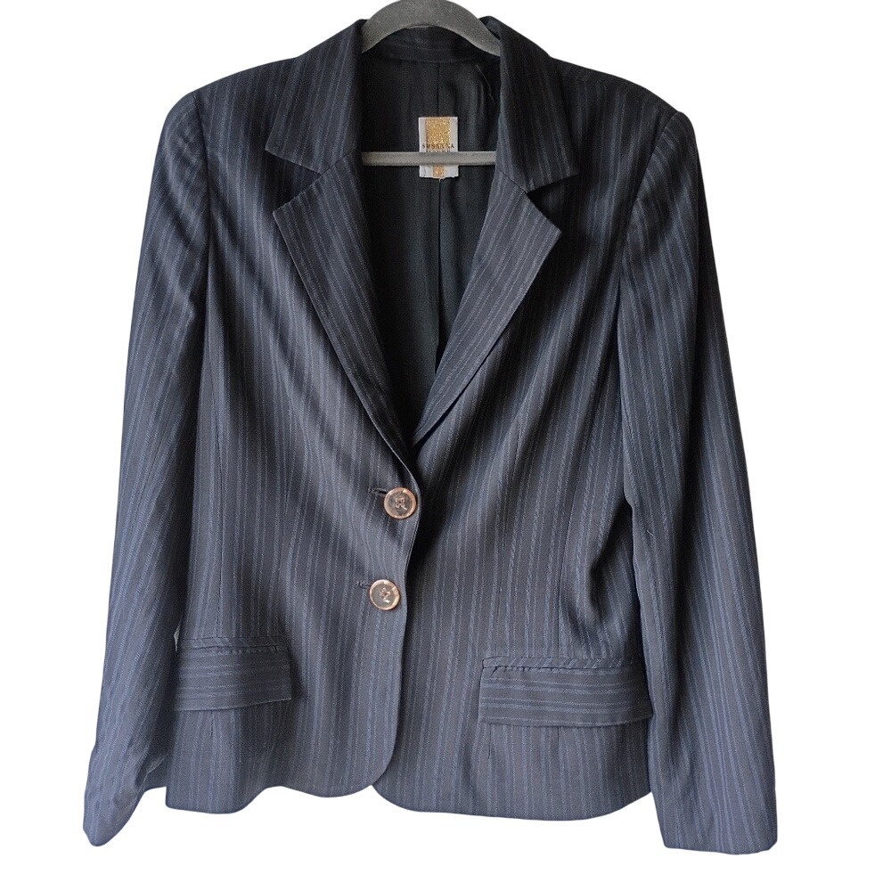 Susanna Moyer Paris Pinstripe Blazer Women's‎ 2-Button Suit Jacket 27% Viscose